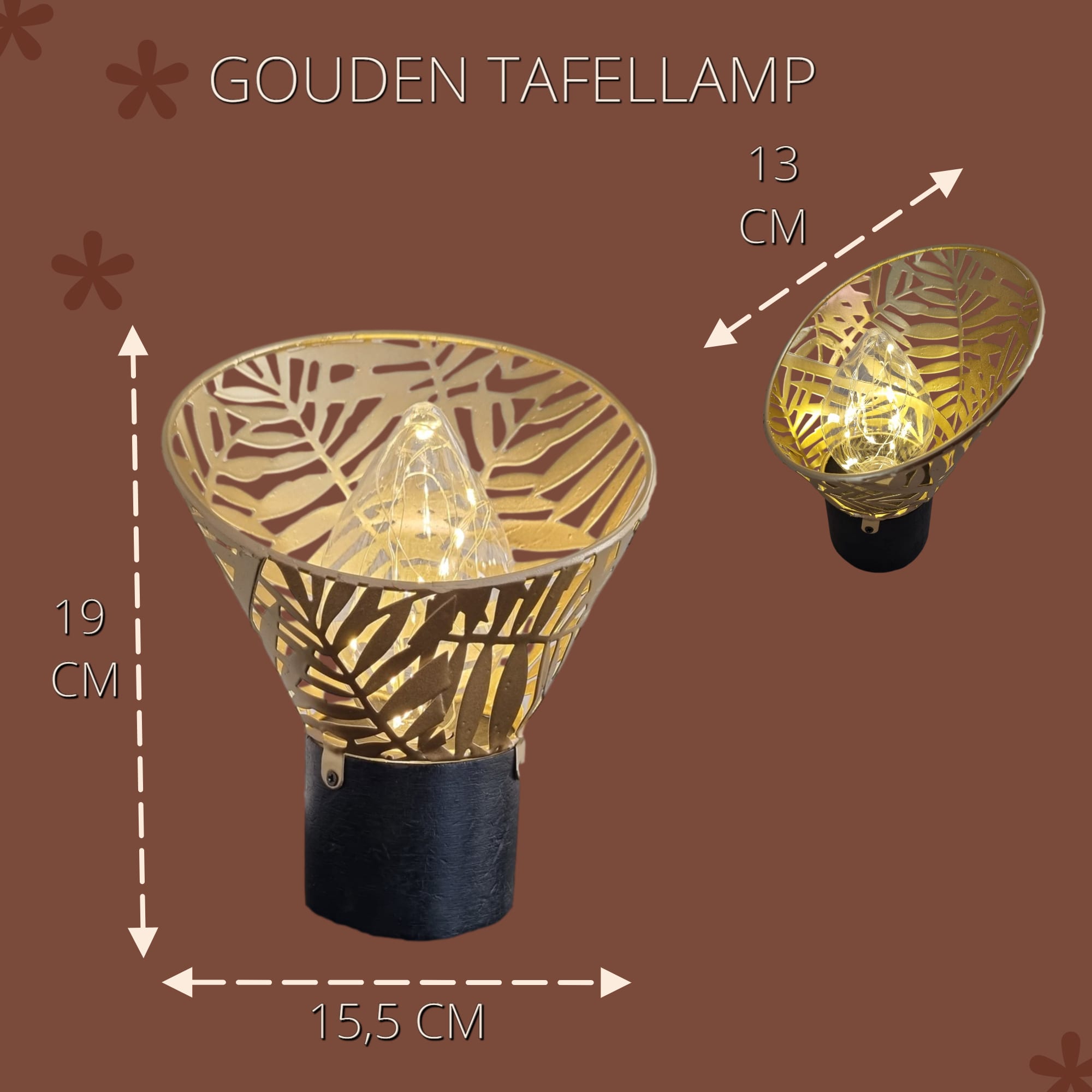 Gouden decoratie tafellamp led Tafel lamp goud met blad patroon 19 cm