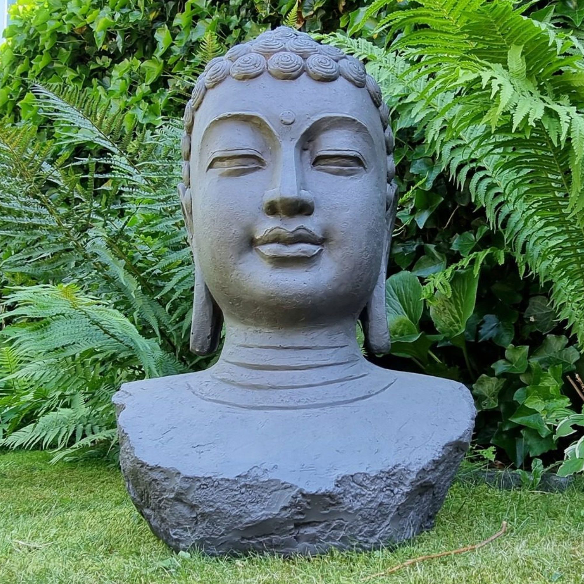 resterend proza erven XL Boeddha Hoofd Tuinbeelden voor Buiten – Meditatie - Groot Donker Grijs  Tuinbeeld - 60cm - ThuisindeTuin.nl