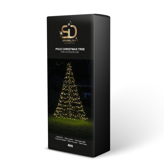 SiD Sparkling Kerstverlichting Vlaggenmast 4 meter 640 LED Warm Wit (incl. MAST en TIMERFUNCTIE) - KEV 4-640