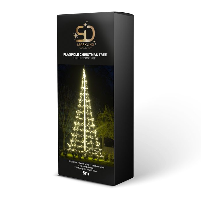 SiD Sparkling Vlaggenmast Kerstverlichting 6 meter 960 LED Warm Wit (incl. TIMERFUNCTIE) - KEV 6-960