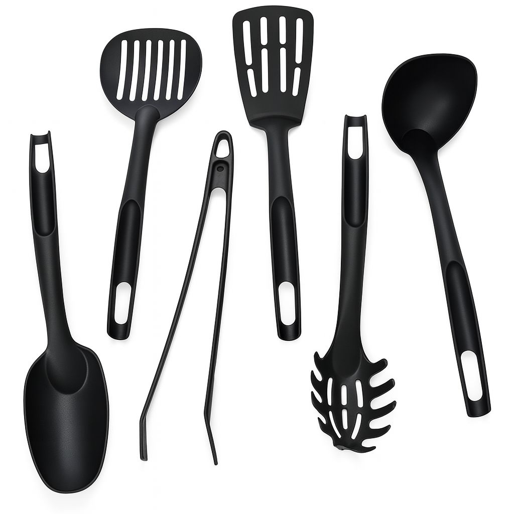 6‑delige Hittebestendige Nylon Keukengerei Set – Antikras - Zwart