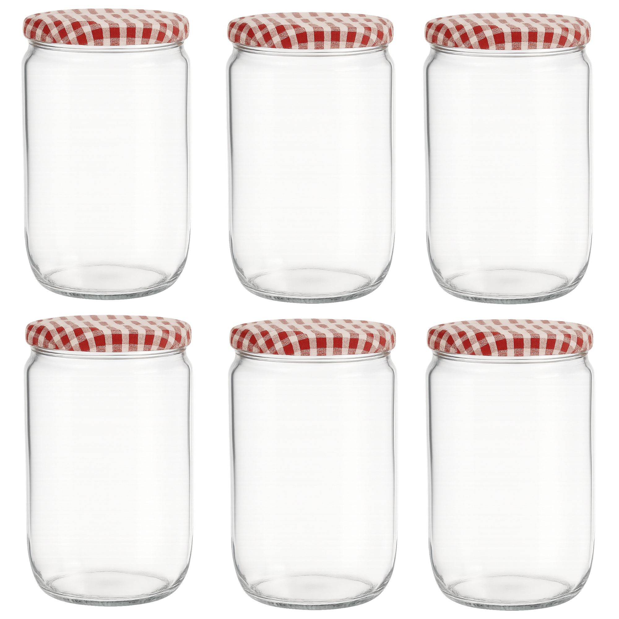 6 stuks - Confituurpot - Jampot - Inmaakpot – 720 ml – Glas – Met rood-wit geruite schroefdeksel – 8.5 x 8.5 x 15 cm