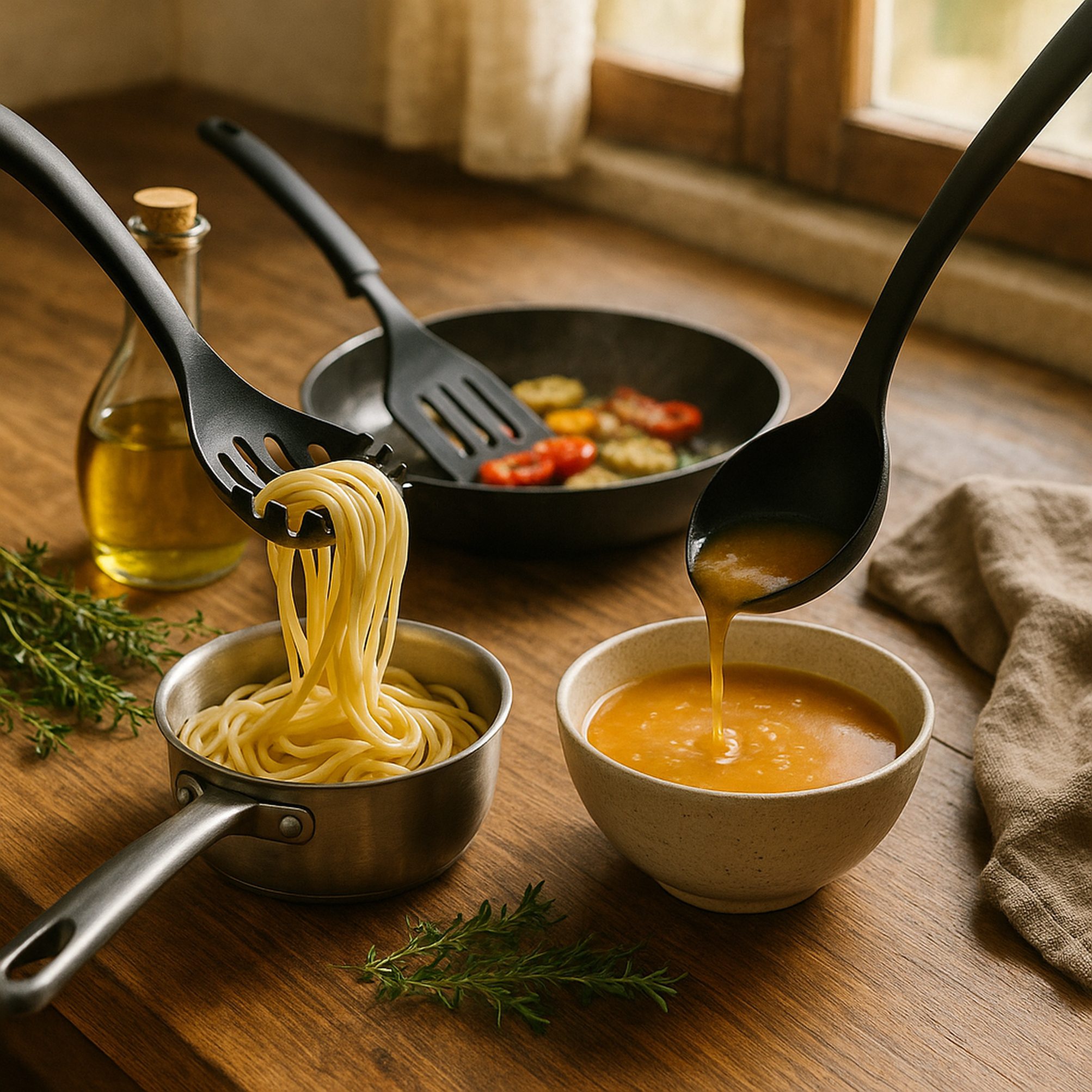 6‑delige Hittebestendige Nylon Keukengerei Set – Antikras - Zwart - Afbeelding 2