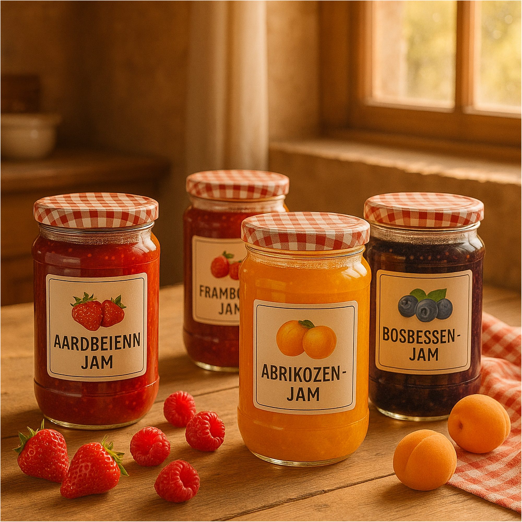 6 stuks - Confituurpot - Jampot - Inmaakpot – 720 ml – Glas – Met rood-wit geruite schroefdeksel – 8.5 x 8.5 x 15 cm - Afbeelding 4