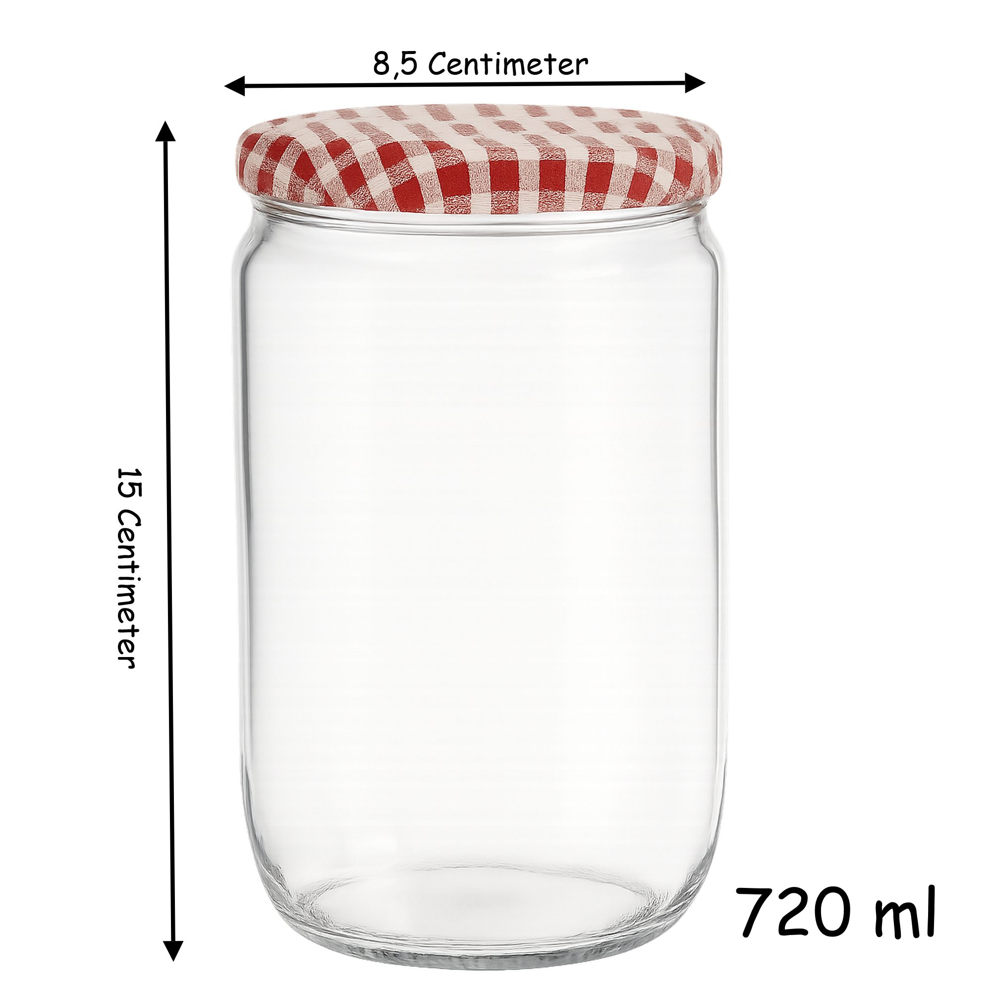 6 stuks - Confituurpot - Jampot - Inmaakpot – 720 ml – Glas – Met rood-wit geruite schroefdeksel – 8.5 x 8.5 x 15 cm - Afbeelding 3
