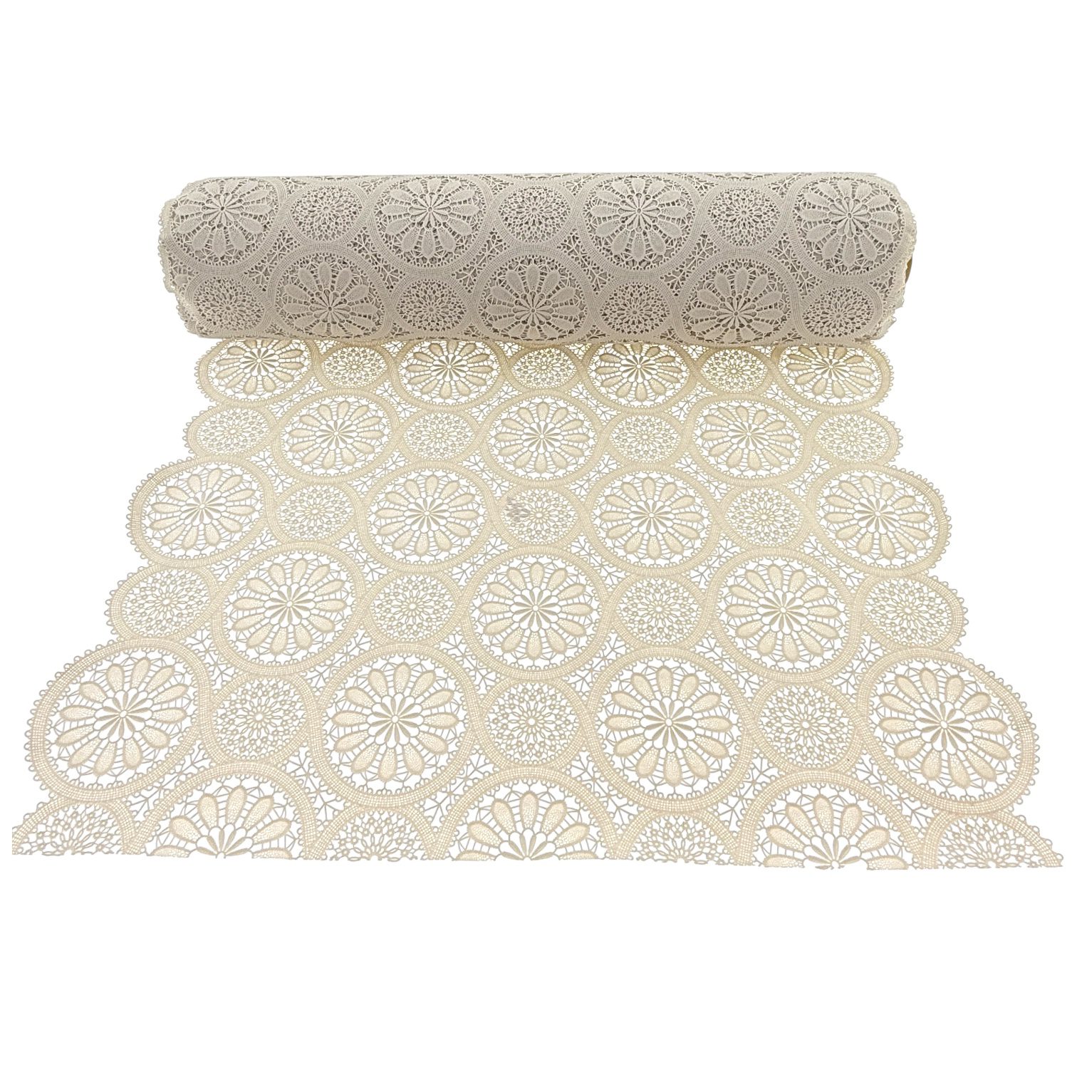 Unique Living - Vinyl - Tafelloper Op Rol - Kantmotief – 50 cm x 20 meter – Afwasbaar - Cremé - Afbeelding 2