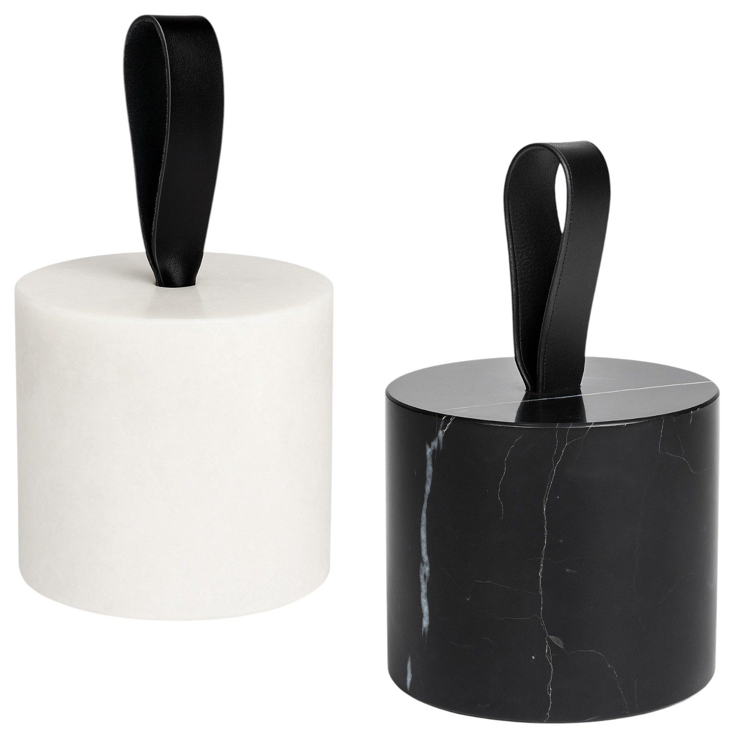 Set van 2 Marmeren Deurstopper met Lus – Zwart & Wit – Stijlvolle Deurhouder – Ø 8,5 x 9 cm