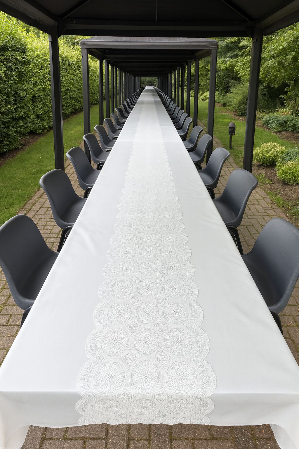 Unique Living - Vinyl - Tafelloper Op Rol - Kantmotief – 50 cm x 20 meter – Afwasbaar - Wit - Afbeelding 5