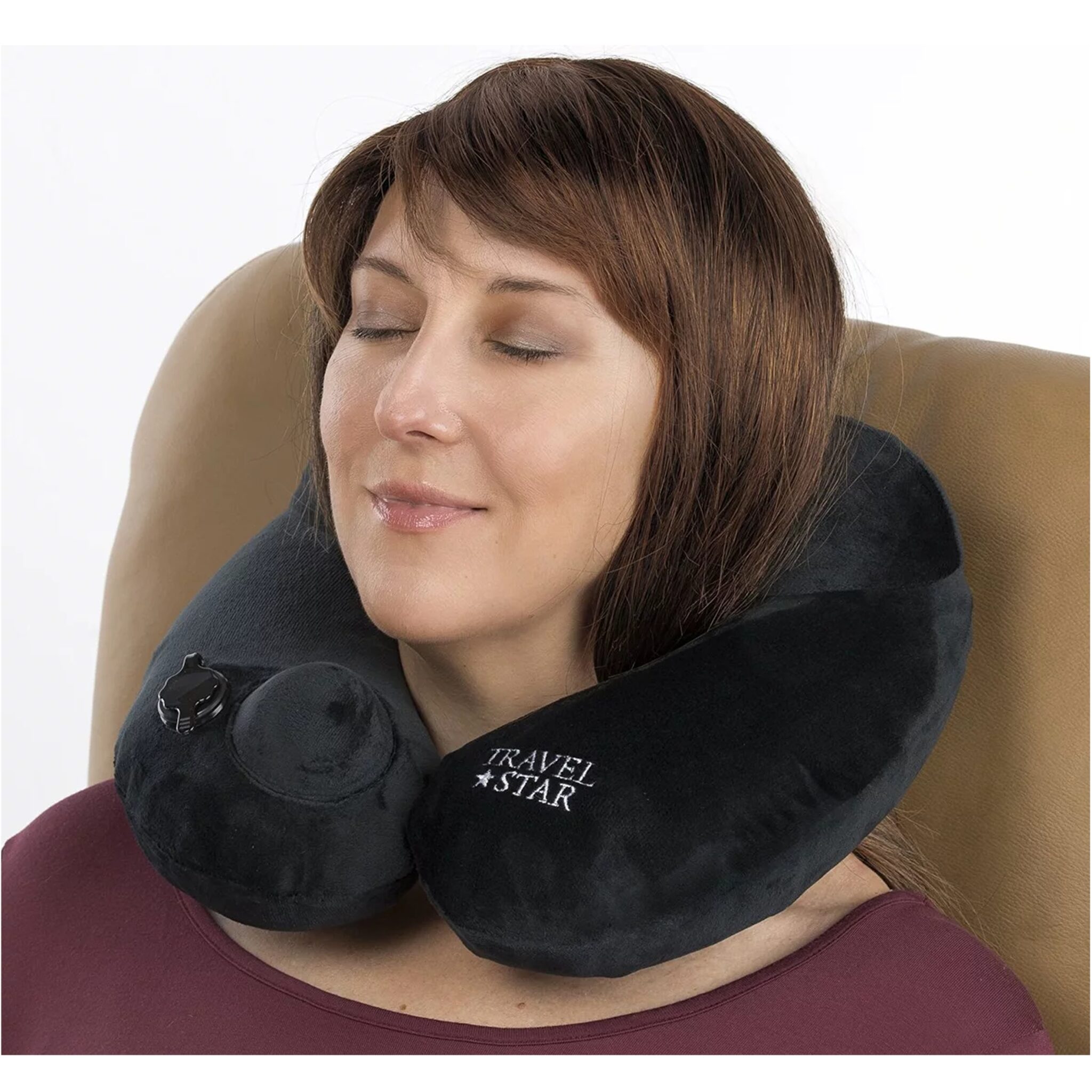 Travelstar Premium Opblaasbaar Reiskussen - Nekkussen - Ingebouwde Pomp - Zwart - Afbeelding 5