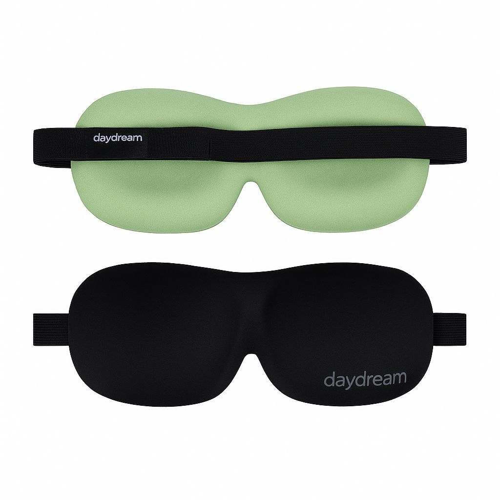 Daydream® 3D Slaapmasker Aloe Vera – 24 × 9 cm – Ergonomisch & Lichtdicht – Met Verstelbare Band – Zwart/Groen