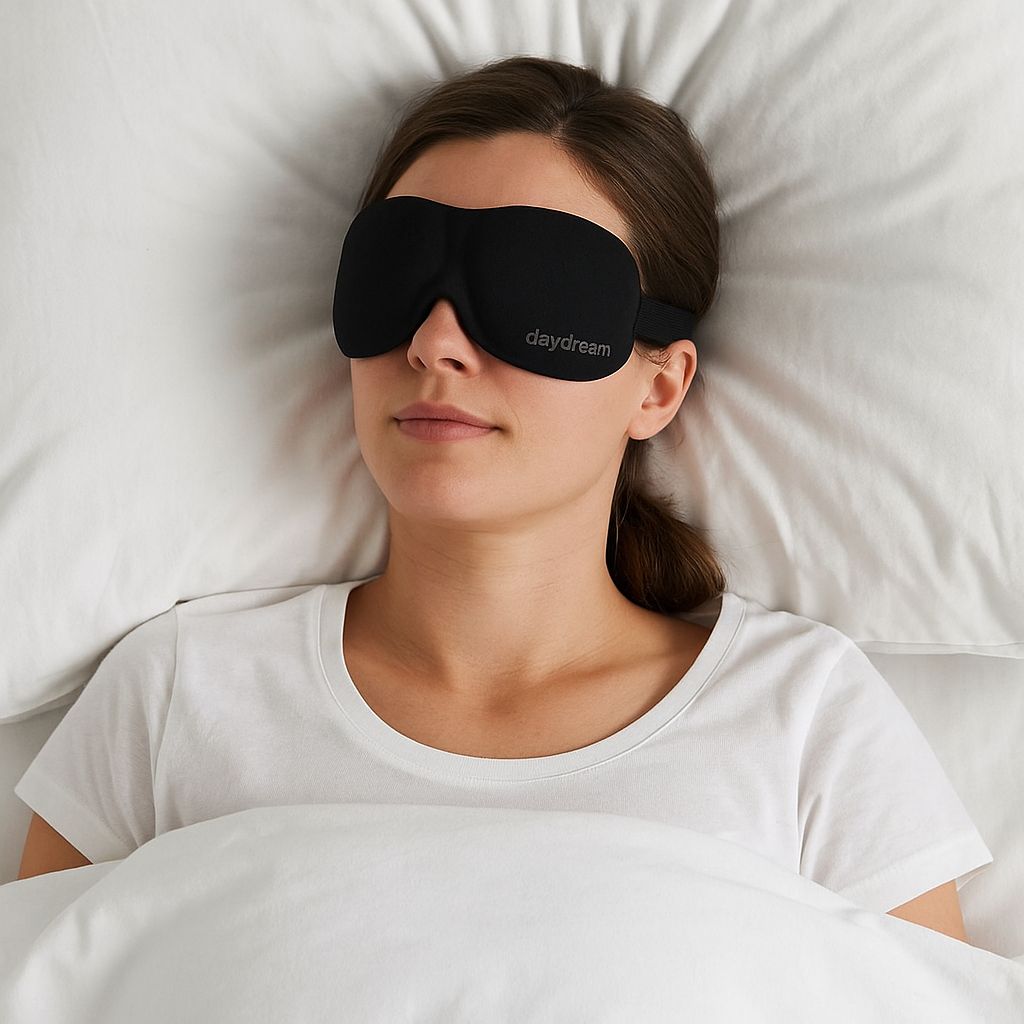 Daydream® 3D Slaapmasker Aloe Vera – 24 × 9 cm – Ergonomisch & Lichtdicht – Met Verstelbare Band – Zwart/Groen - Afbeelding 4