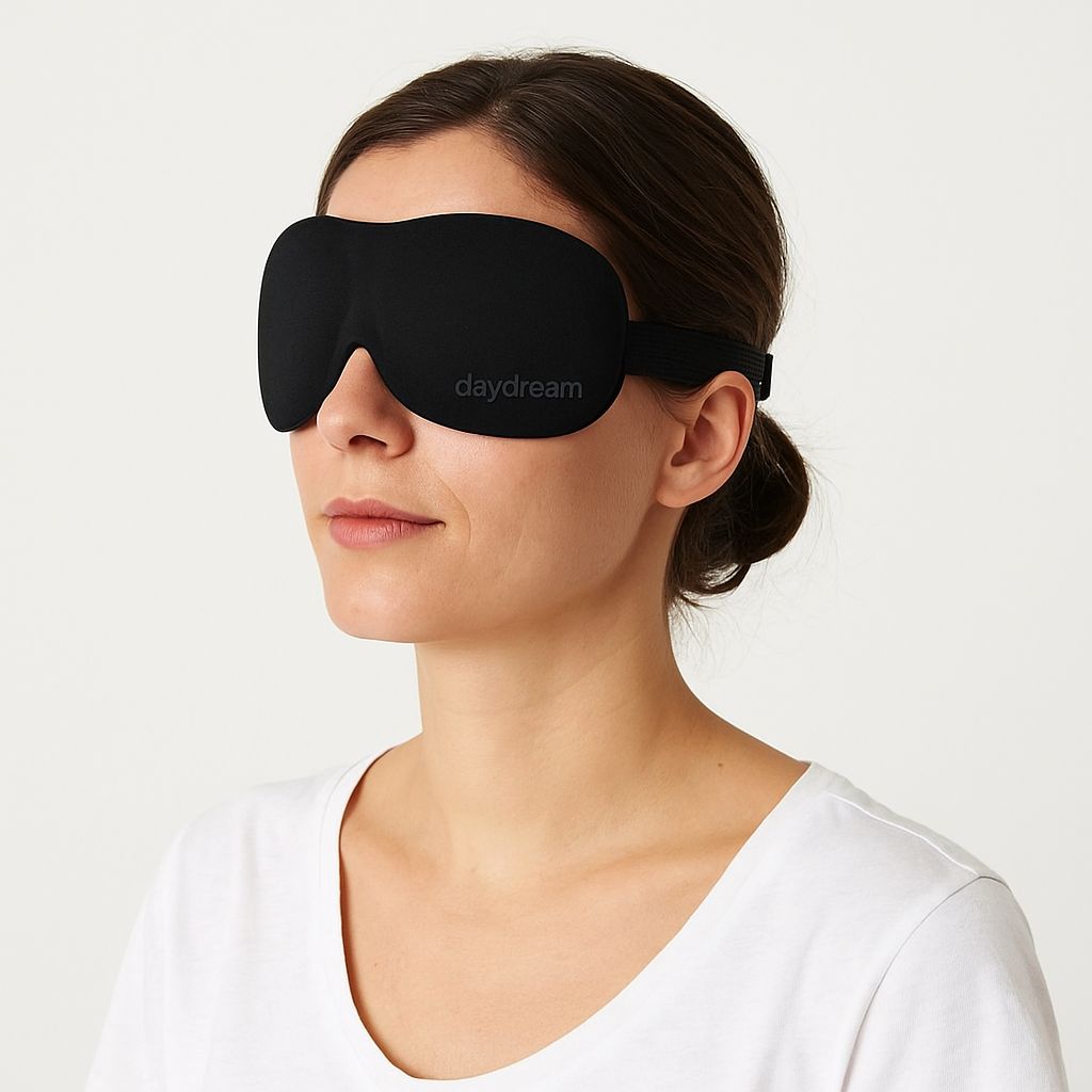 Daydream® 3D Slaapmasker Aloe Vera – 24 × 9 cm – Ergonomisch & Lichtdicht – Met Verstelbare Band – Zwart/Groen - Afbeelding 3