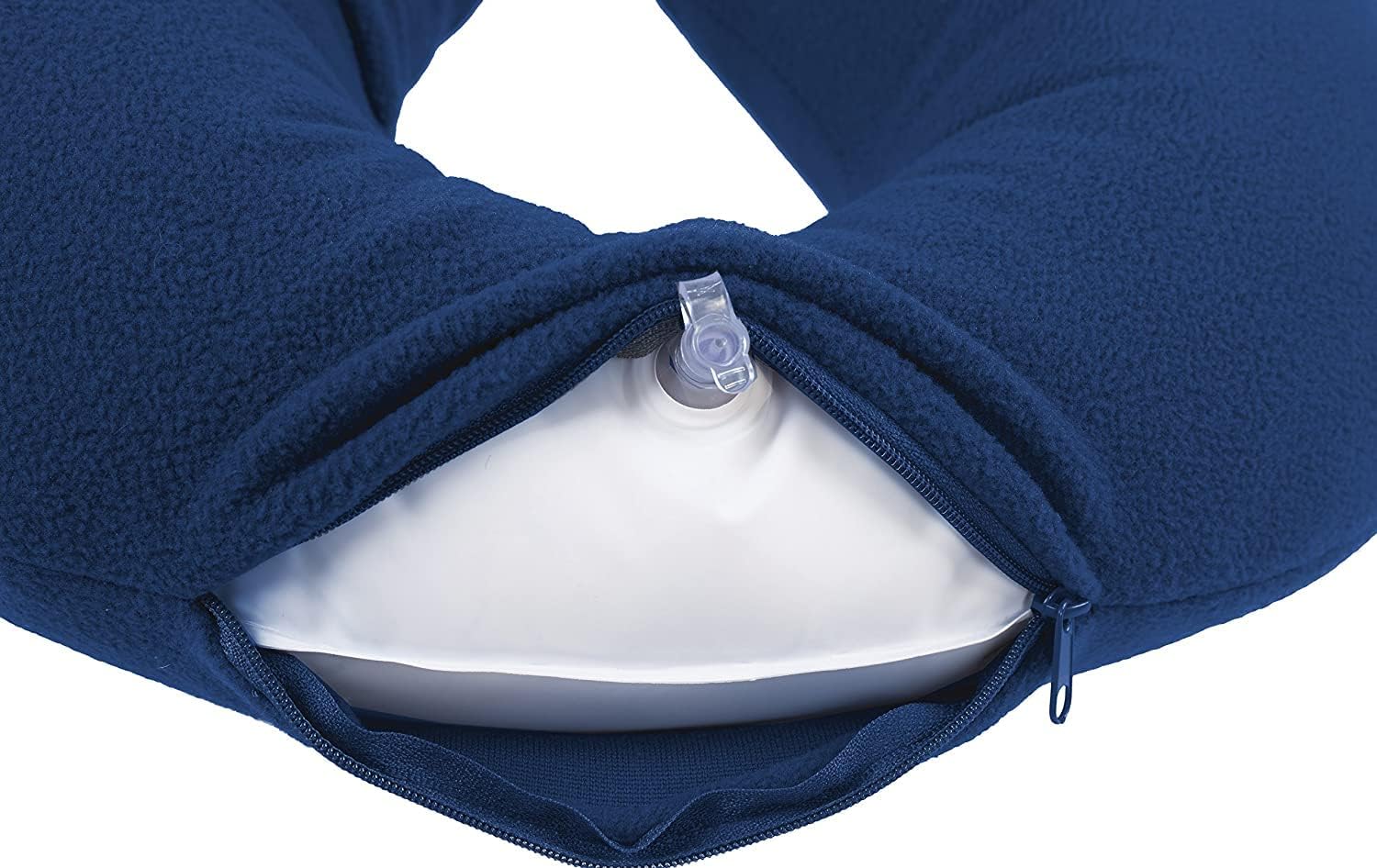 Travelstar® Opblaasbaar Nekkussen Reisset – Inclusief Slaapmasker & Oordopjes – Fleece Hoes – Wasbaar – Blauw - Afbeelding 5