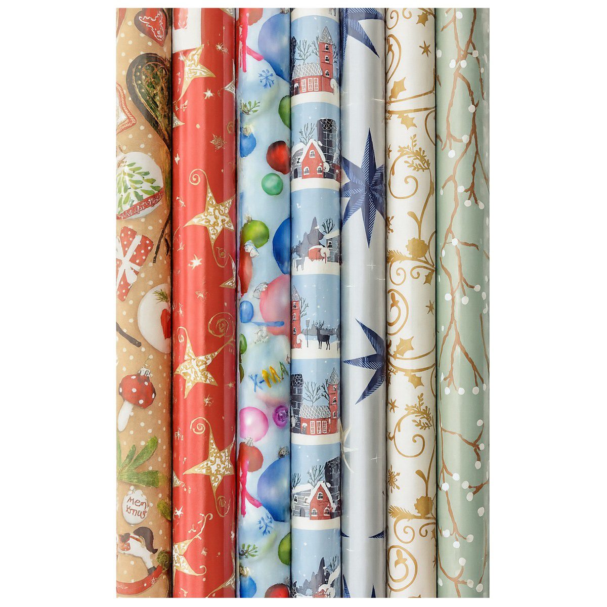 Benza cadeaupapier - Assortiment kerstpapier inpakpapier voor kerst K14 - 2 meter x 70 cm - 7 rollen - Afbeelding 2