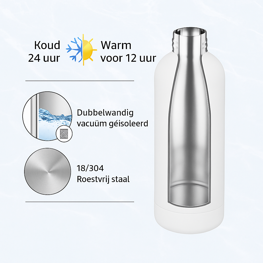 Drinkfles - Thermosfles 500 ml – Dubbelwandig RVS – 12 uur warm / 24 uur koud – Grijs – Lekvrij & BPA-vrij - Afbeelding 6