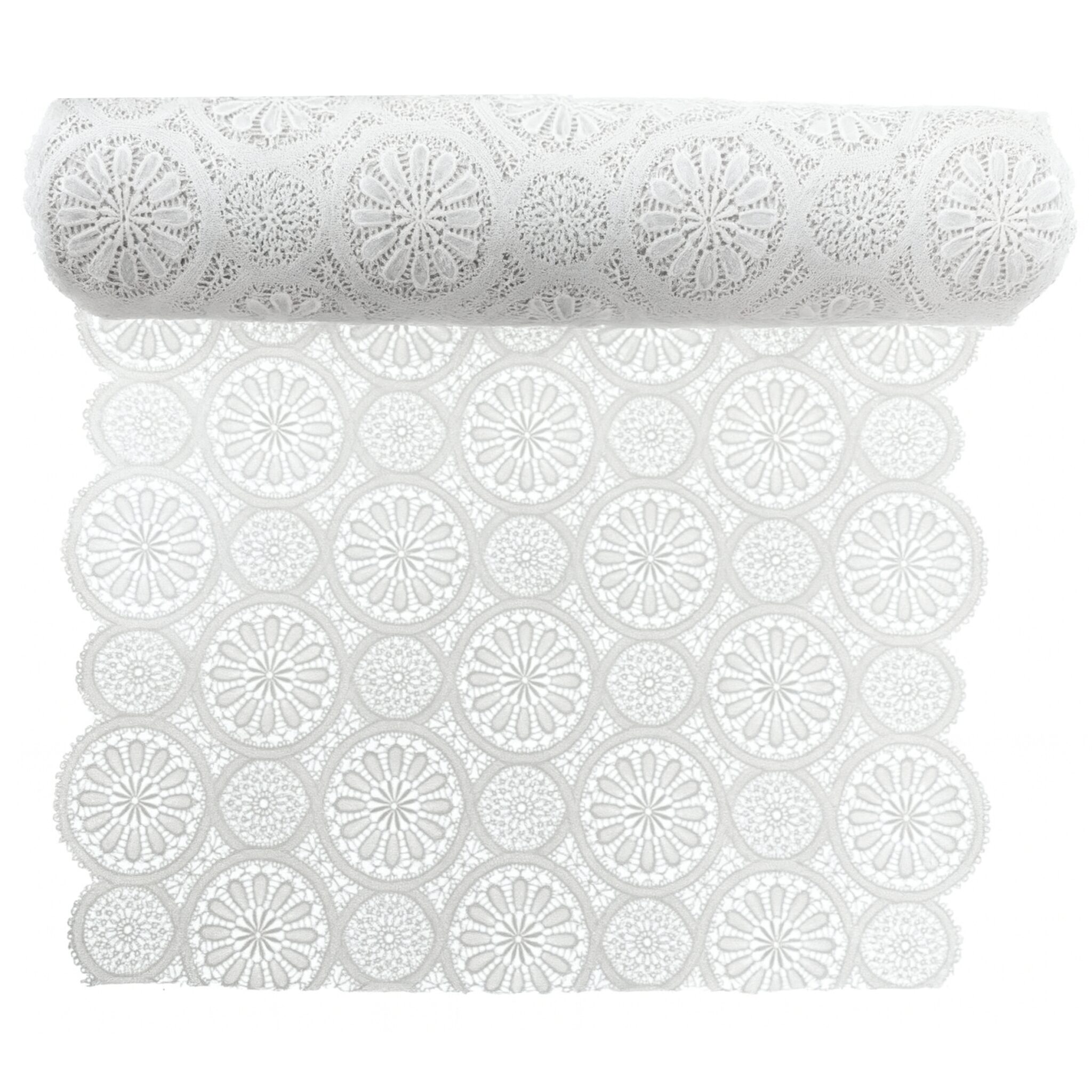 Unique Living - Vinyl - Tafelloper Op Rol - Kantmotief – 50 cm x 20 meter – Afwasbaar - Wit - Afbeelding 4