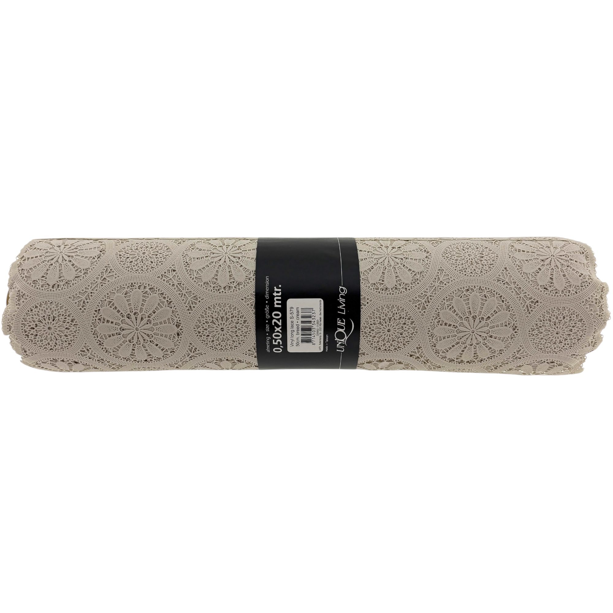 Unique Living - Vinyl - Tafelloper Op Rol - Kantmotief – 50 cm x 20 meter – Afwasbaar - Cremé - Afbeelding 3
