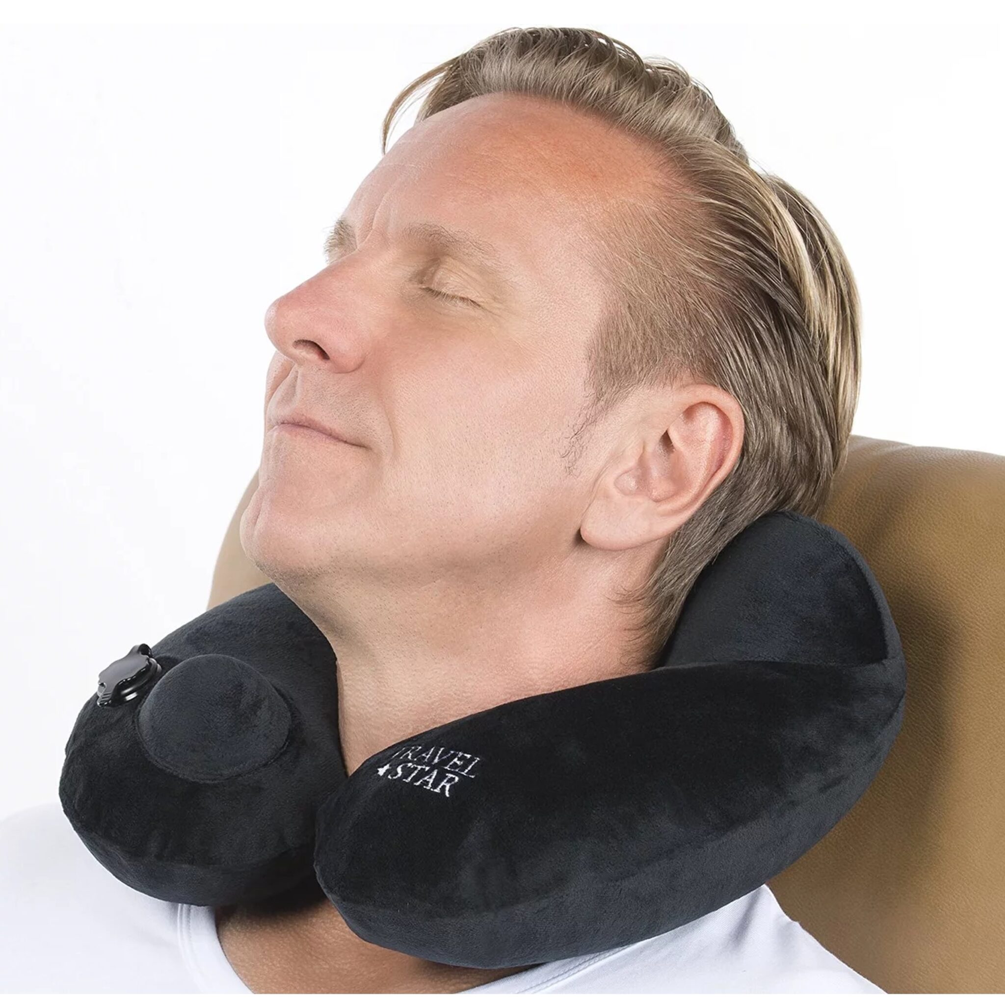 Travelstar Premium Opblaasbaar Reiskussen - Nekkussen - Ingebouwde Pomp - Zwart - Afbeelding 3