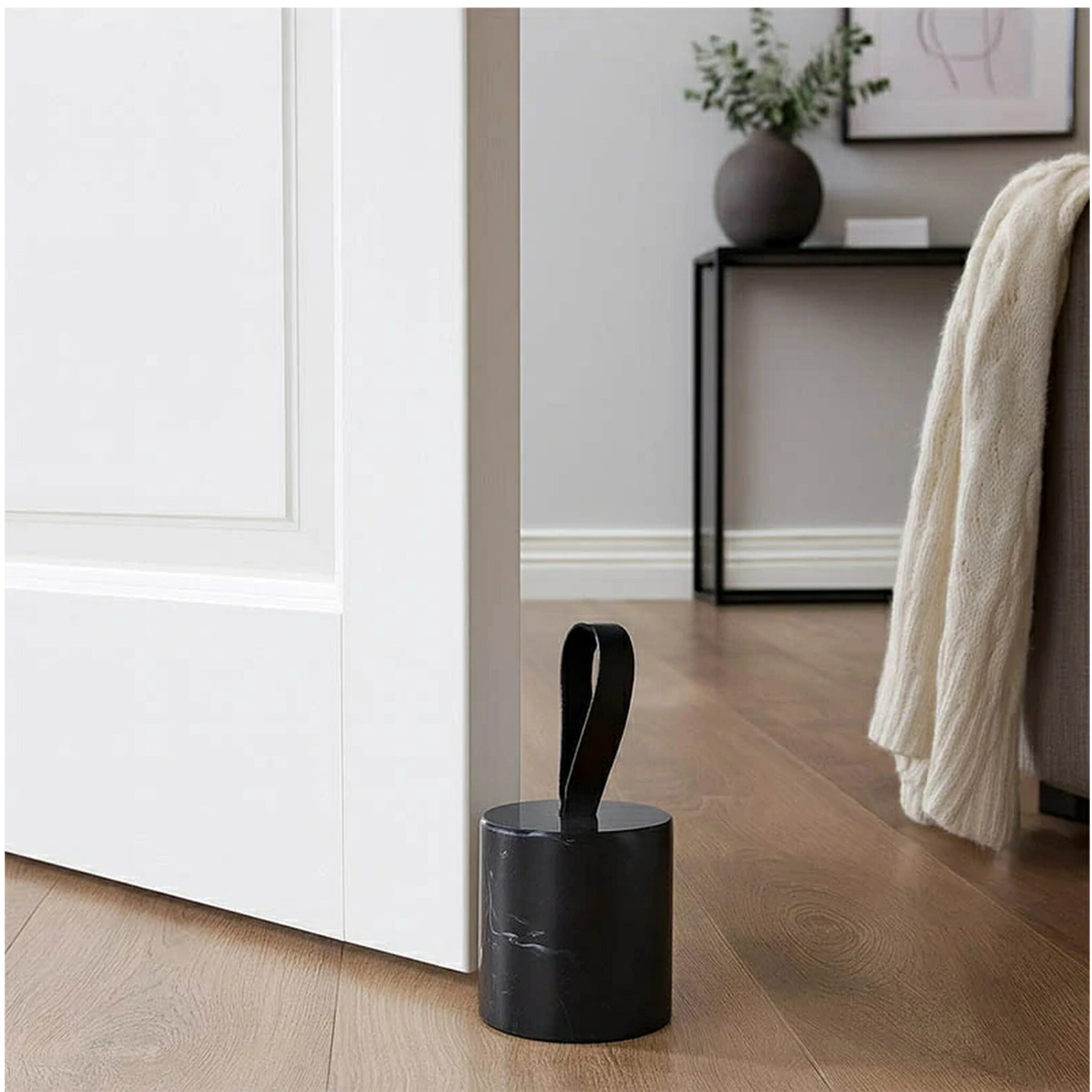 Set van 2 Marmeren Deurstopper met Lus – Zwart & Wit – Stijlvolle Deurhouder – Ø 8,5 x 9 cm - Afbeelding 3