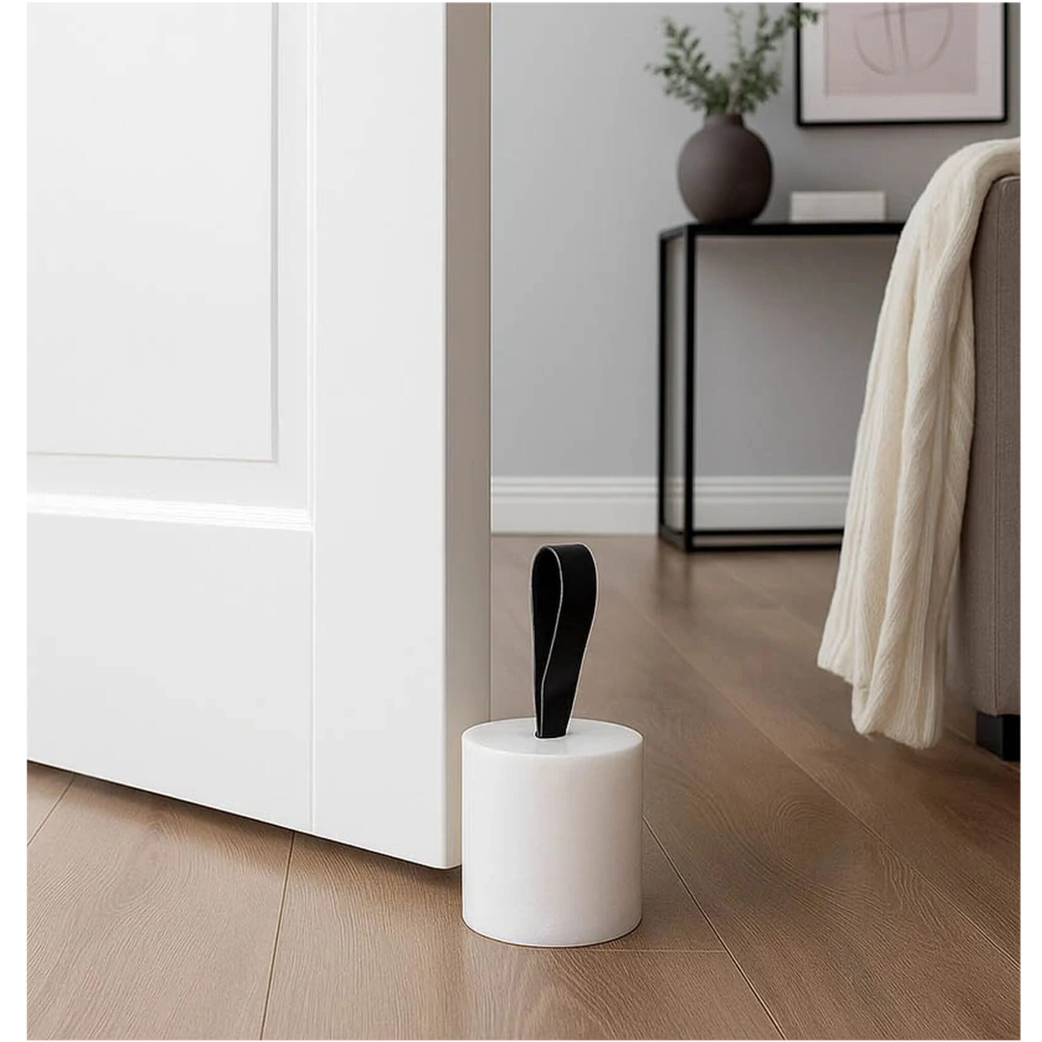 Set van 2 Marmeren Deurstopper met Lus – Zwart & Wit – Stijlvolle Deurhouder – Ø 8,5 x 9 cm - Afbeelding 2