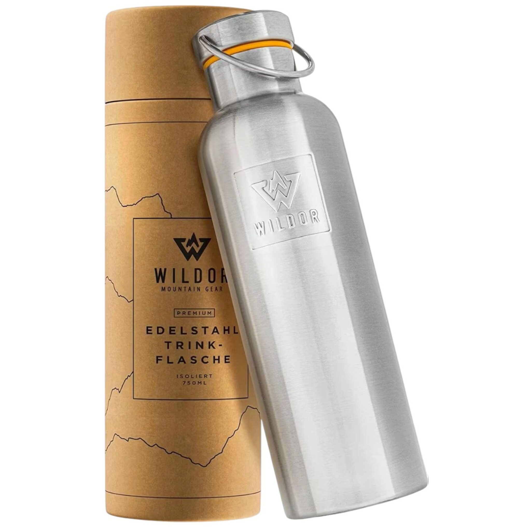 WILDOR® Premium RVS Drinkfles Van 750 ml – Dubbelwandig geïsoleerd – Lekvrij – Met RVS Dop & Draagbeugel