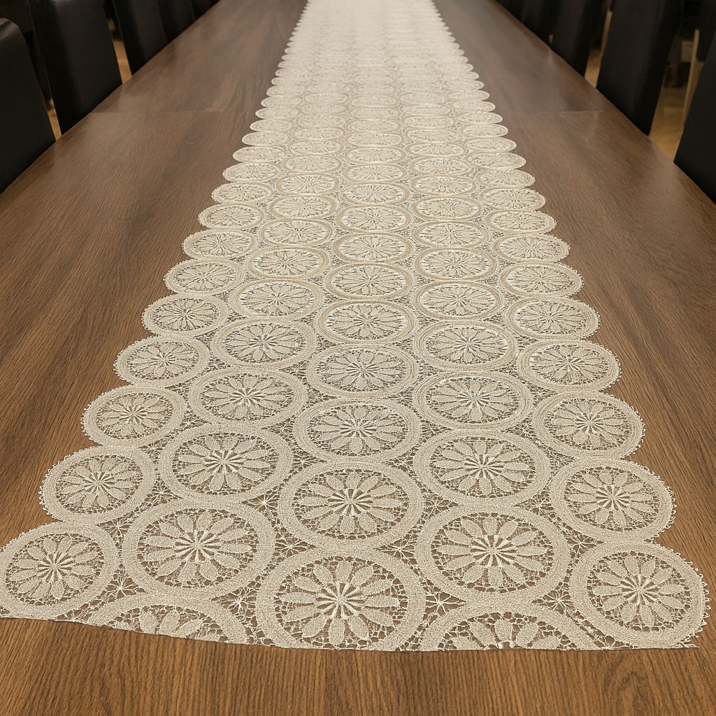 Unique Living - Vinyl - Tafelloper Op Rol - Kantmotief – 50 cm x 20 meter – Afwasbaar - Cremé - Afbeelding 4