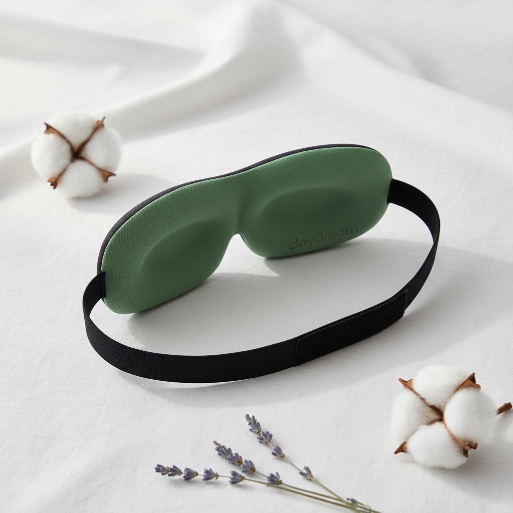 Daydream® 3D Slaapmasker Aloe Vera – 24 × 9 cm – Ergonomisch & Lichtdicht – Met Verstelbare Band – Zwart/Groen - Afbeelding 2