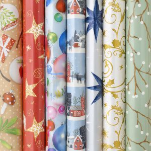Benza cadeaupapier - Assortiment kerstpapier inpakpapier voor kerst K14 - 2 meter x 70 cm - 7 rollen