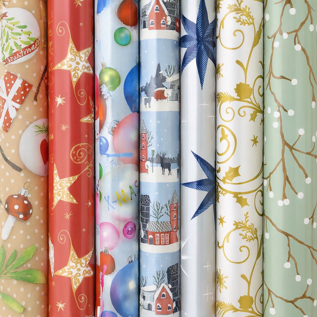 Benza cadeaupapier - Assortiment kerstpapier inpakpapier voor kerst K14 - 2 meter x 70 cm - 7 rollen