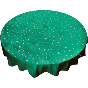 Tafelkleed Rond - Kerst - Kersttafelkleed - Groen - Goudensterren - Ø 160 cm