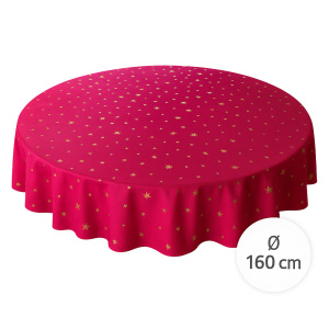 Tafelkleed Rond - Kerst - Kersttafelkleed - Rood - Gouden sterren - Ø 160 cm
