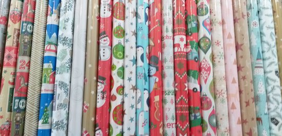 Kerstgeschenkpapier - 5 rollen - 70cm x 300cm - verschillende design - Afbeelding 4