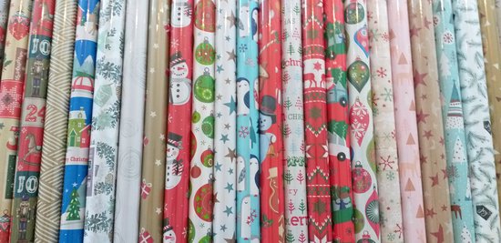 Kerstgeschenkpapier - 5 rollen - 70cm x 300cm - verschillende design - Afbeelding 2