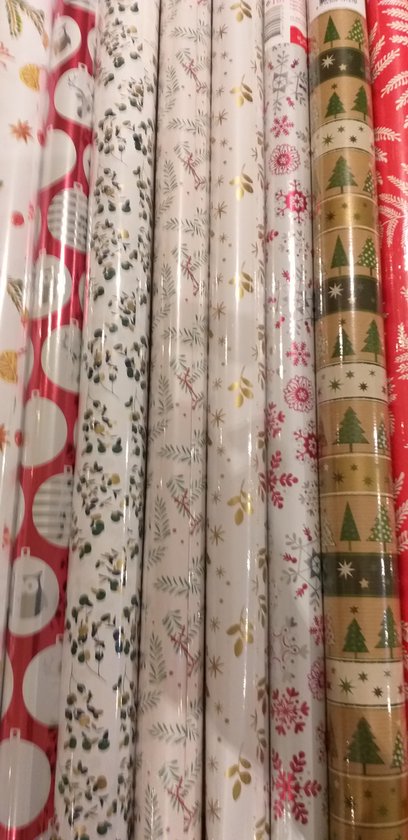 Kerstgeschenkpapier - 5 rollen - 70cm x 300cm - verschillende design - Afbeelding 5