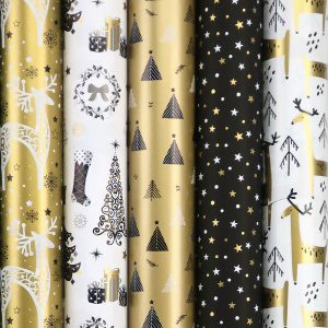 GOLDEN WINTERTIME cadeaupapier - Assortiment Kerstpapier Inpakpapier voor kerstmis - 2 meter x 70 cm - 5 rollen